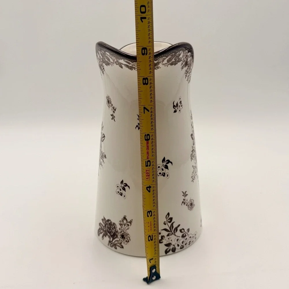 Robert Stanley Fall Classics Brown White Floral Toile Ceramic Pitcher Scalloped